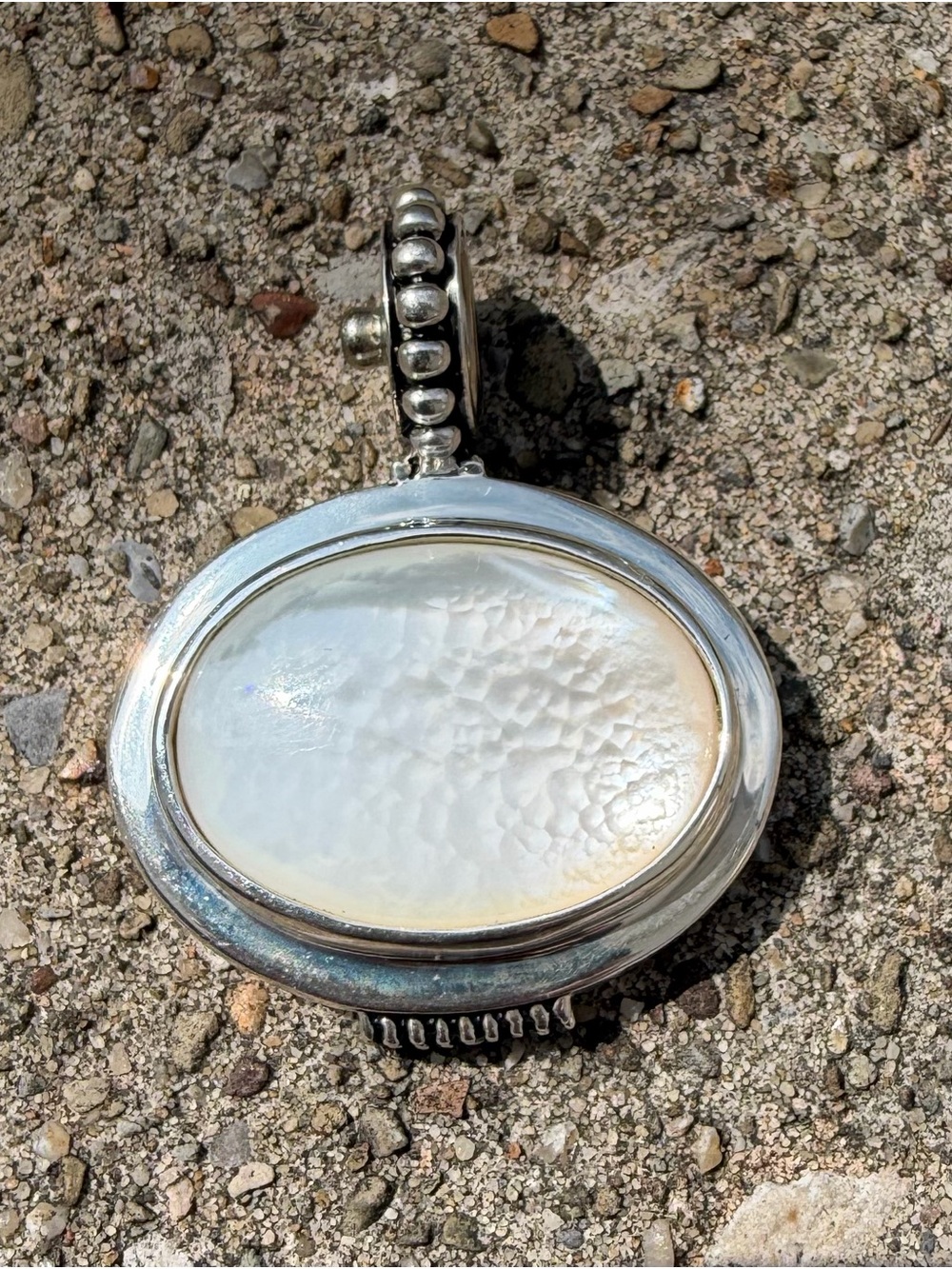 Vintage Joseph Esposito Sterling Silver Mother of Pearl Stocko Snap Pendant